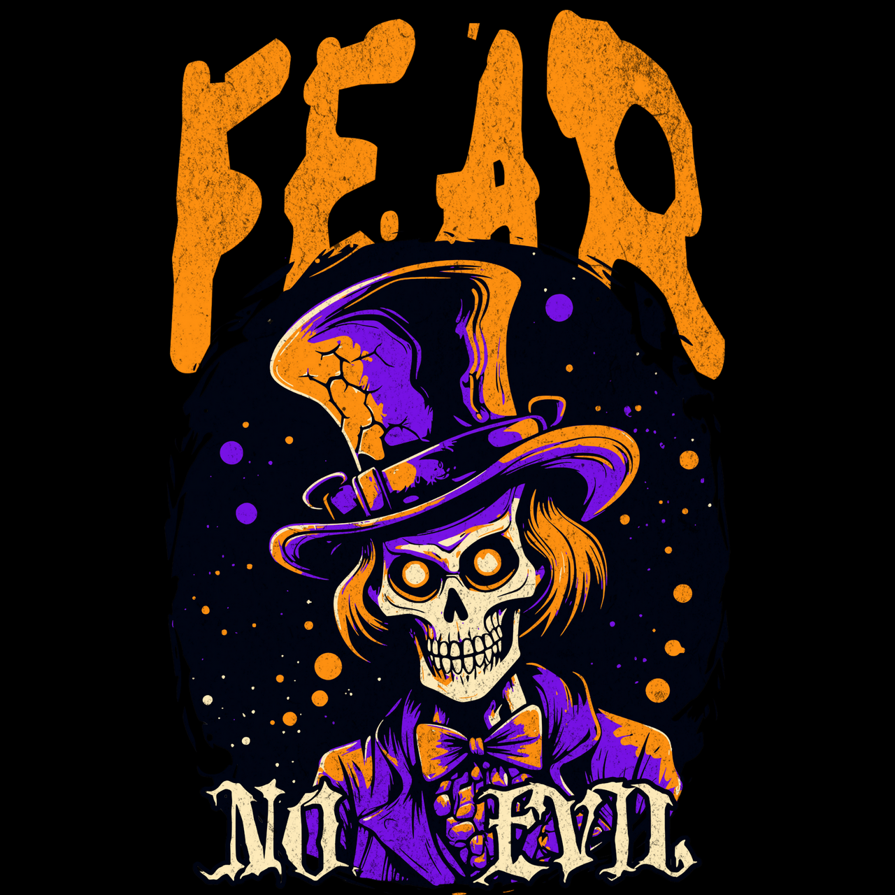 Skull wearing a top hat with 'FEAR NOT EVIL' text tee design