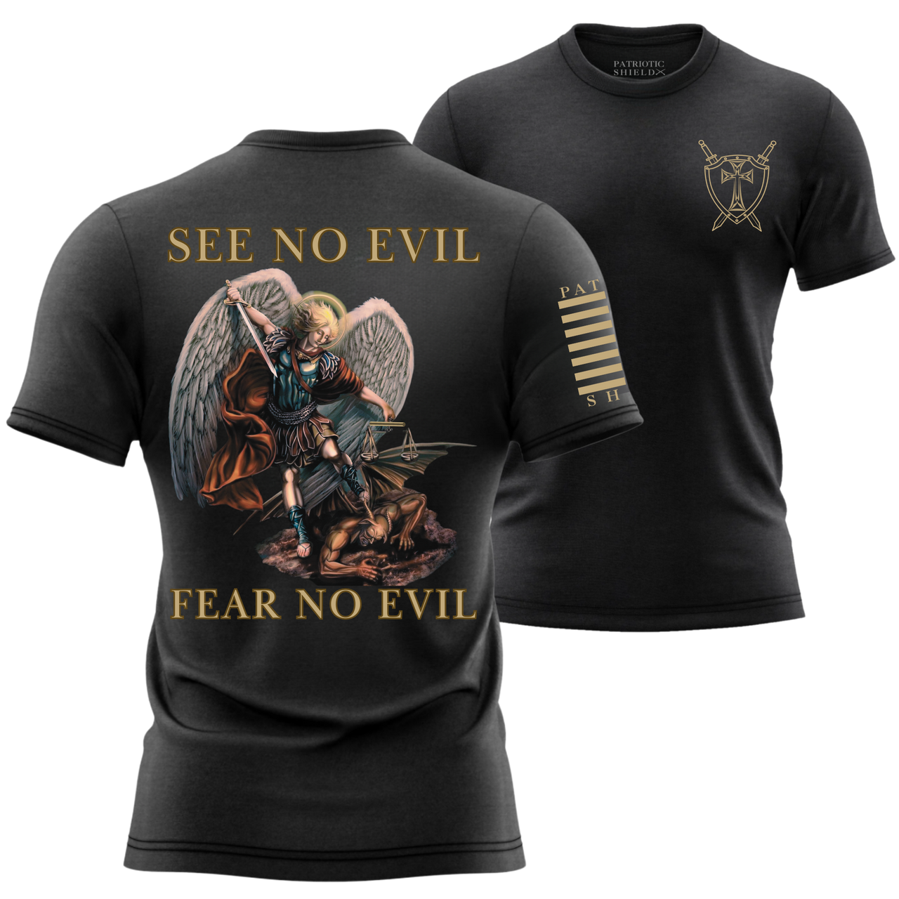 Comfortable Fear No Evil T-Shirt for patriots with faith. black