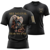 Thumbnail for Comfortable Fear No Evil T-Shirt for patriots with faith. black