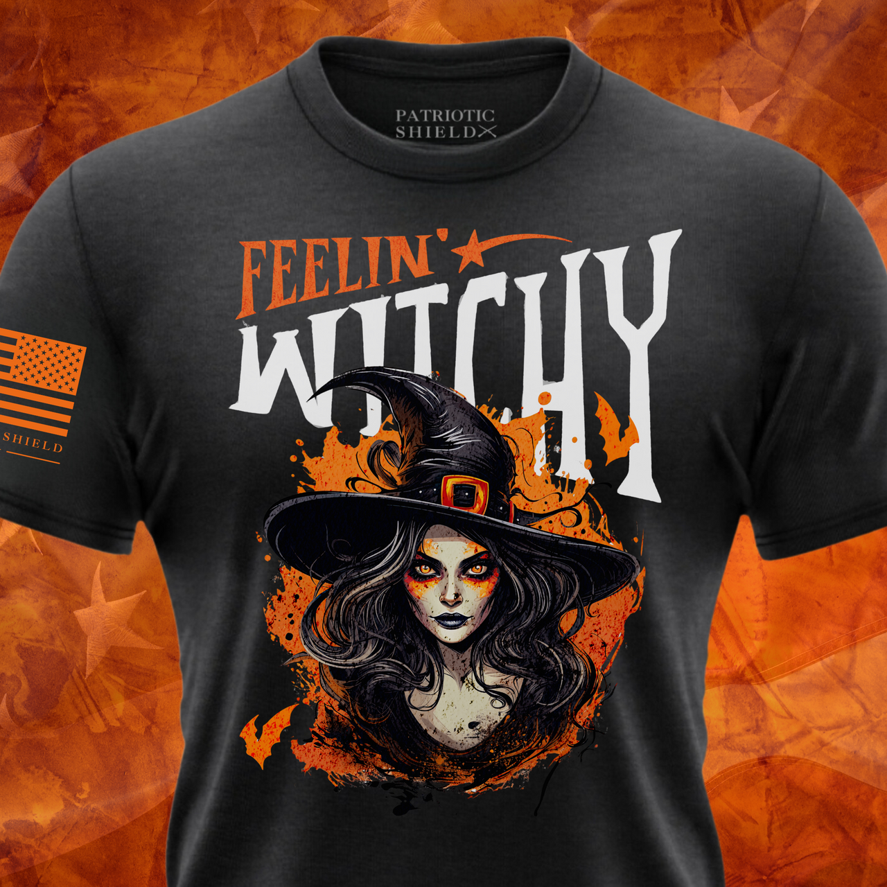 Feelin Witchy Halloween women’s T-shirt with spooky graphic