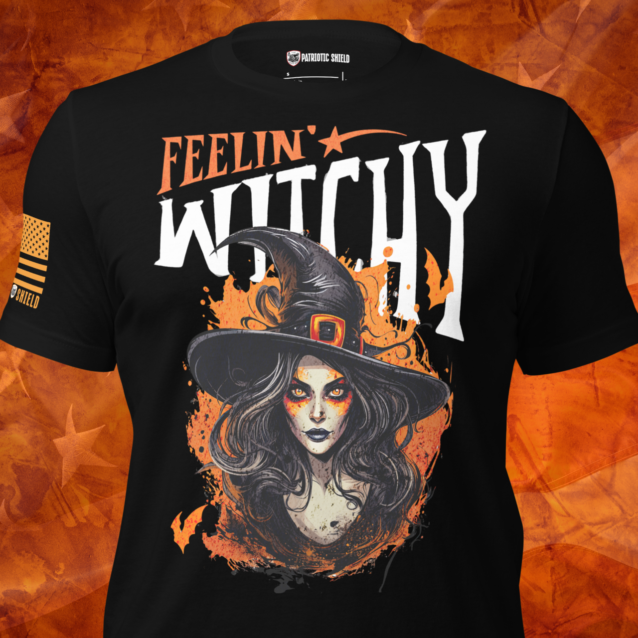 Feelin Witchy funny Halloween women’s T-shirt with spooky graphic