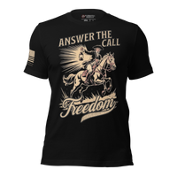 Freedom Calls patriotic tee standing for liberty. black