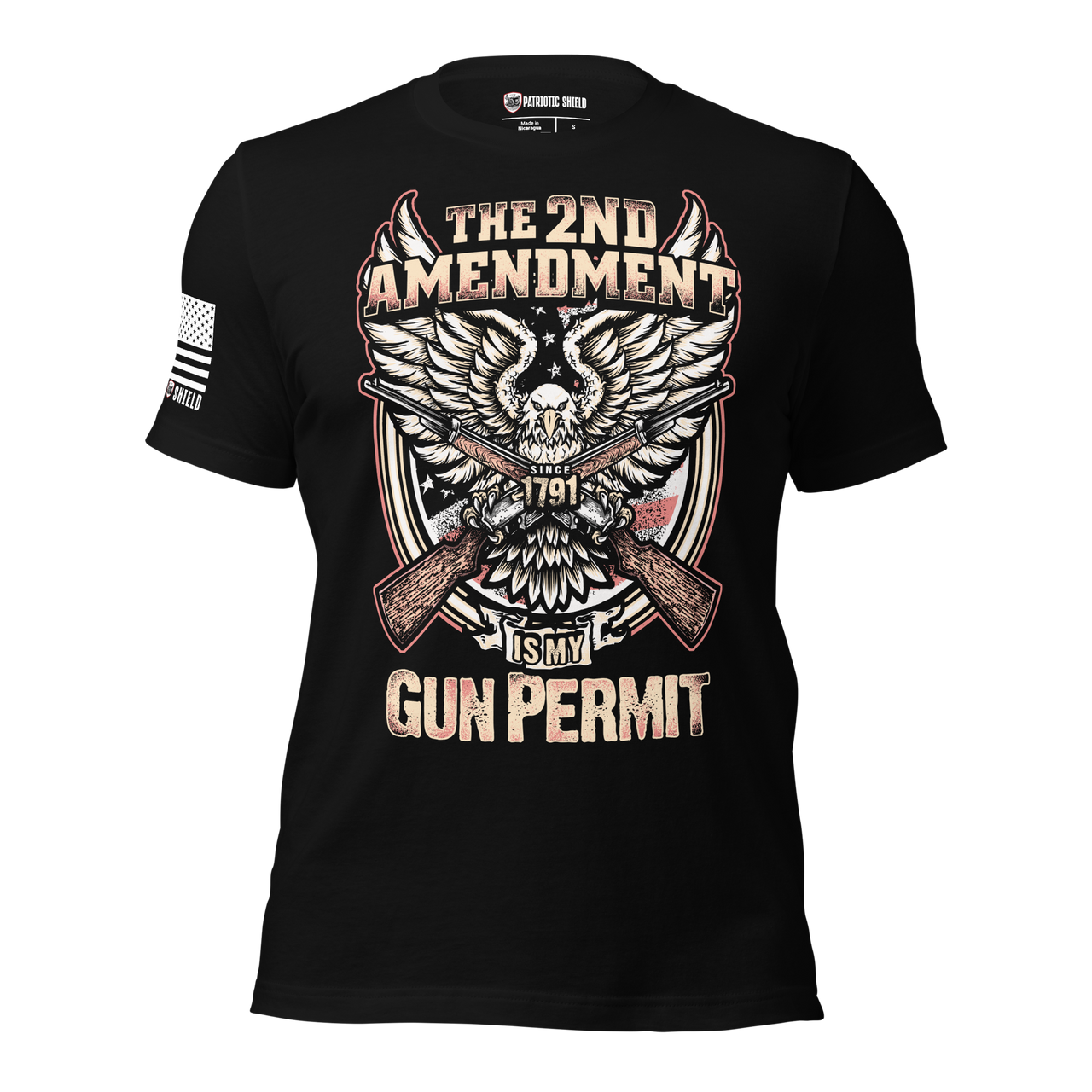 Freedom Defender pro guns T-Shirt showcasing patriotic pride and resolve. black
