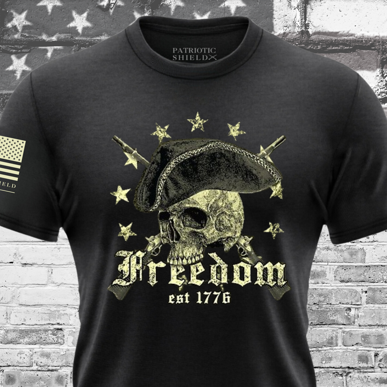 Freedom EST 1776 T-Shirt - Patriotic American Apparel celebrating American independence.