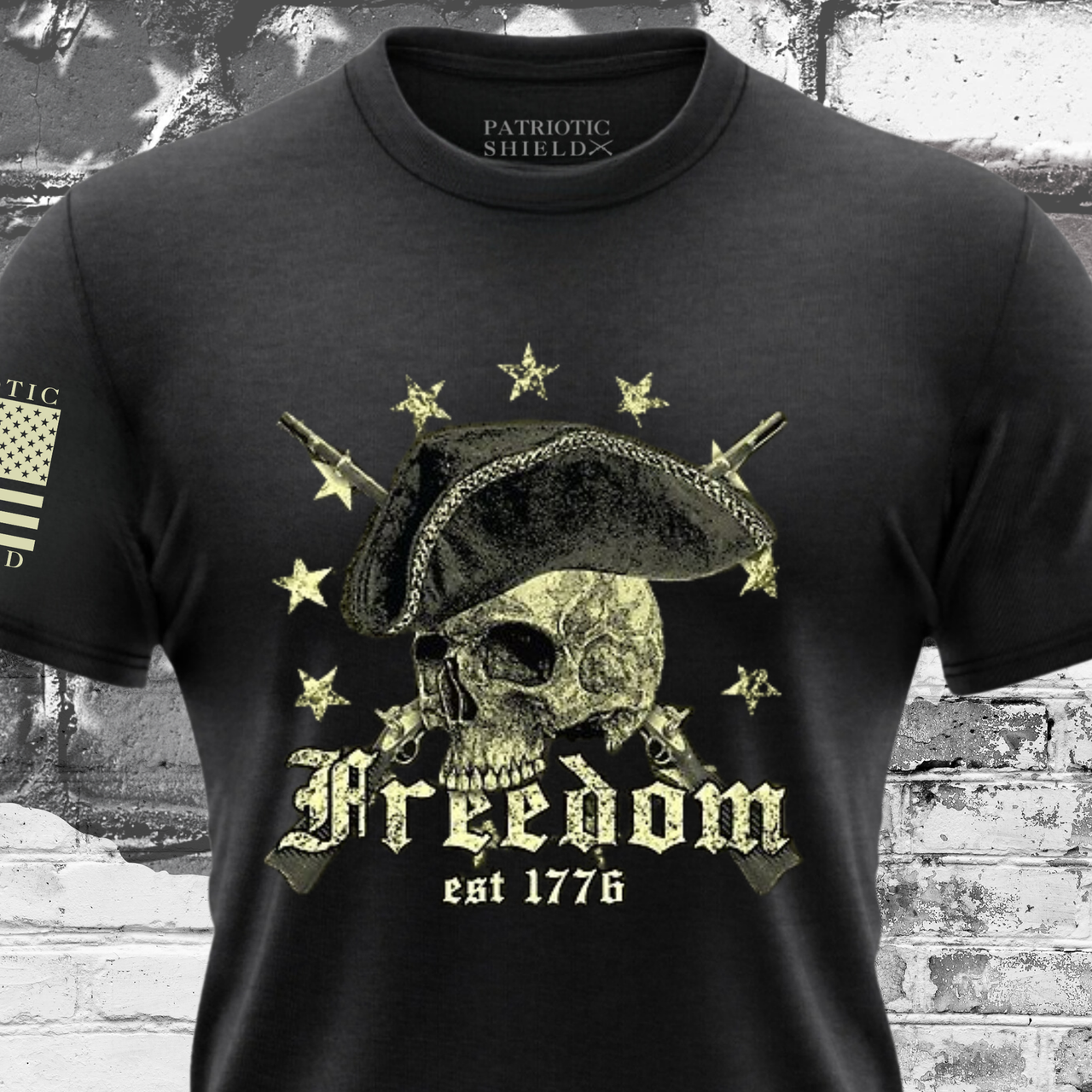 Freedom EST 1776 T-Shirt - Patriotic American Apparel celebrating American independence.