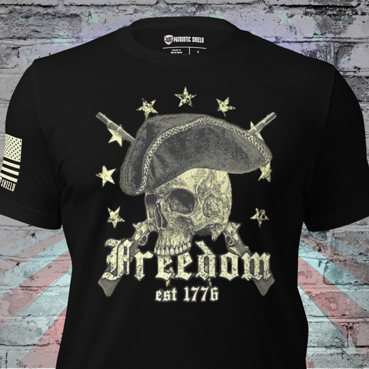 Freedom EST 1776 T-Shirt - Patriotic American Apparel celebrating American independence.