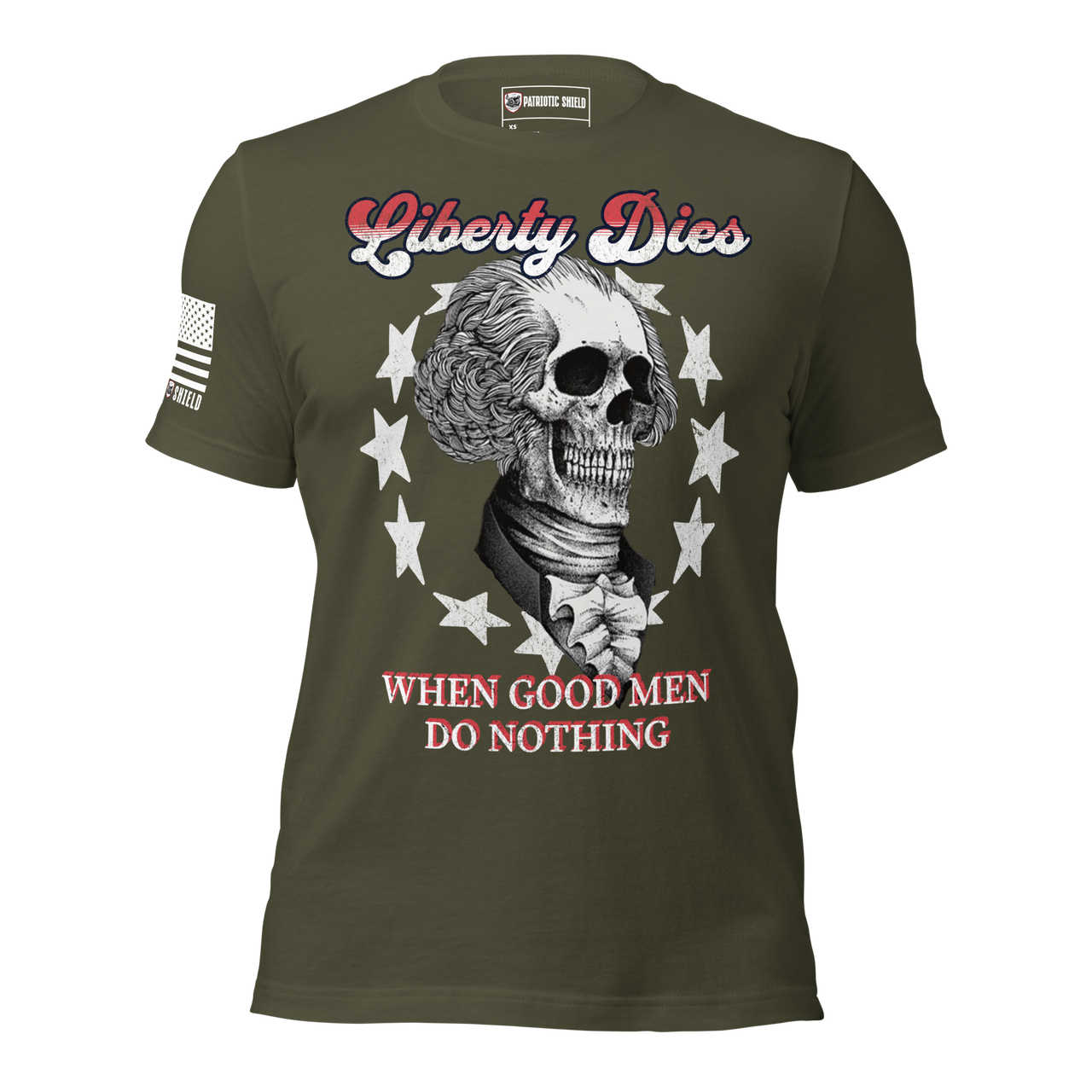Freedom Never Rests shirt American liberty vigilance message. military green