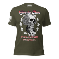 Freedom Never Rests shirt American liberty vigilance message. military green