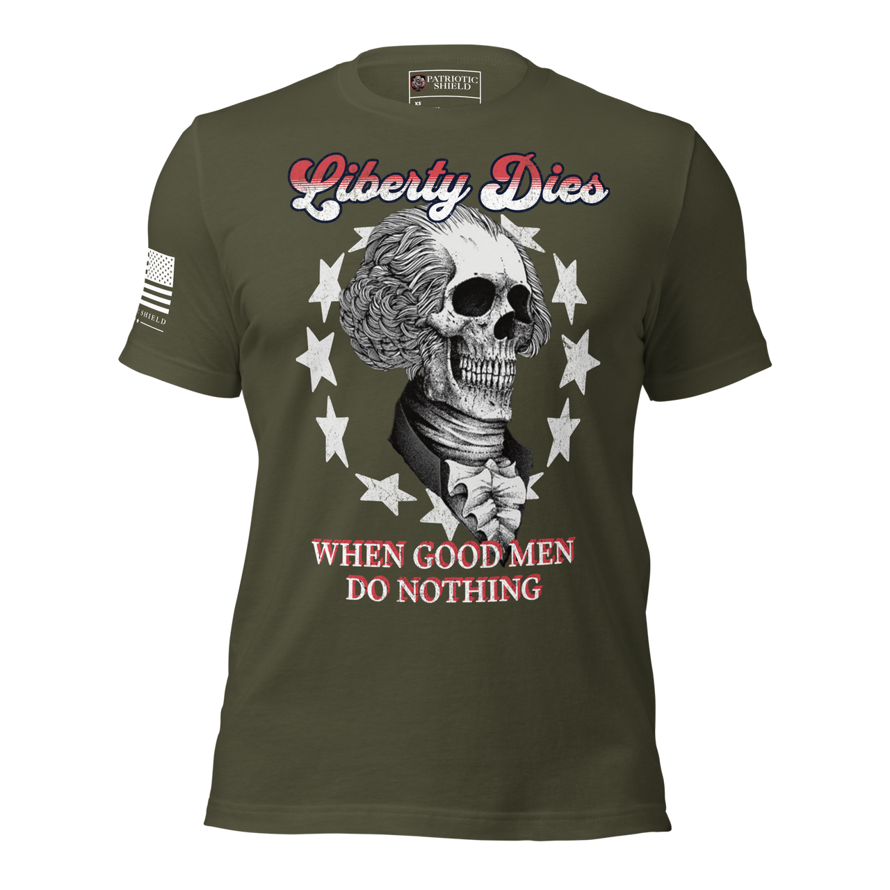 Freedom Never Rests shirt American liberty vigilance message. military green