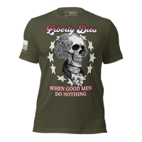 Freedom Never Rests shirt American liberty vigilance message. military green