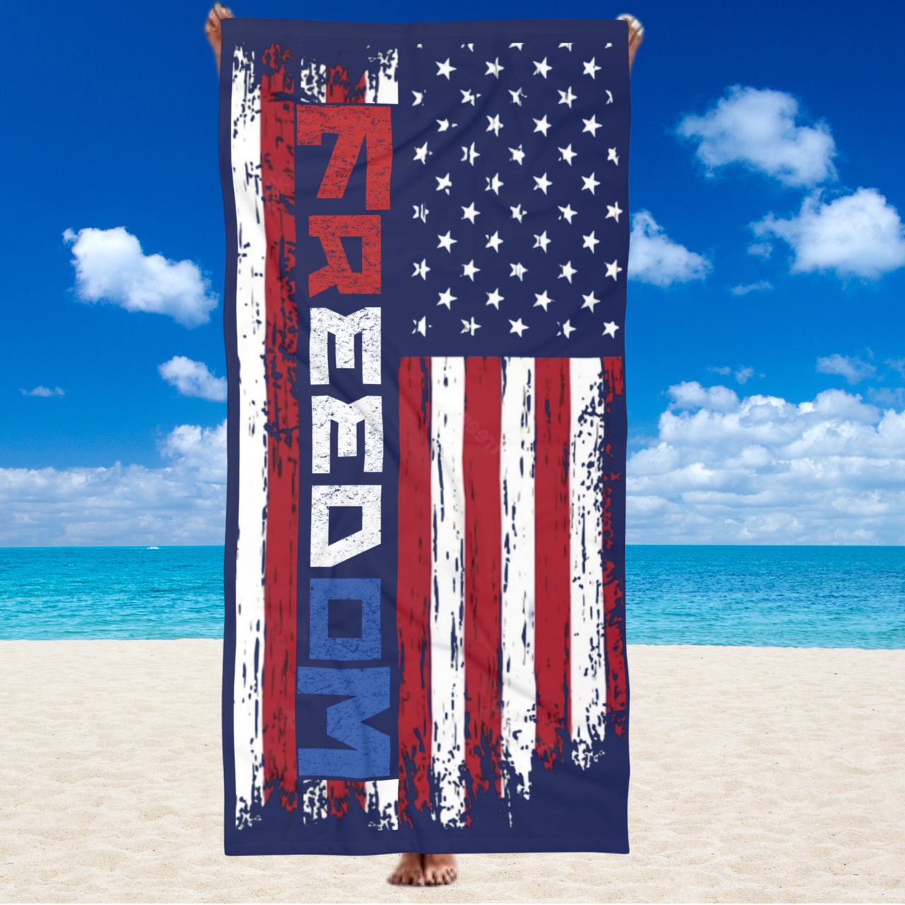 freedom patriotic beach towel with distressed American flag design