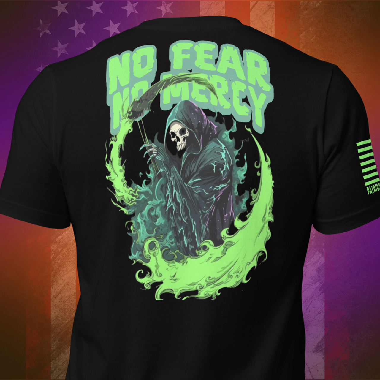 Freedom Reaper patriotic Halloween t-shirt with Grim Reaper design