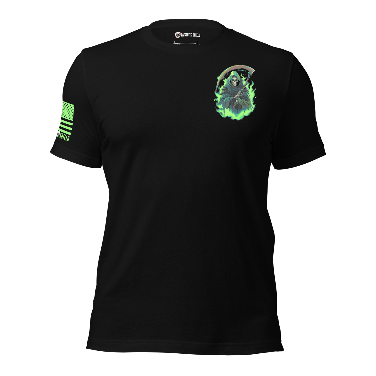 Patriotic Halloween graphic t-shirt with Freedom Reaper design