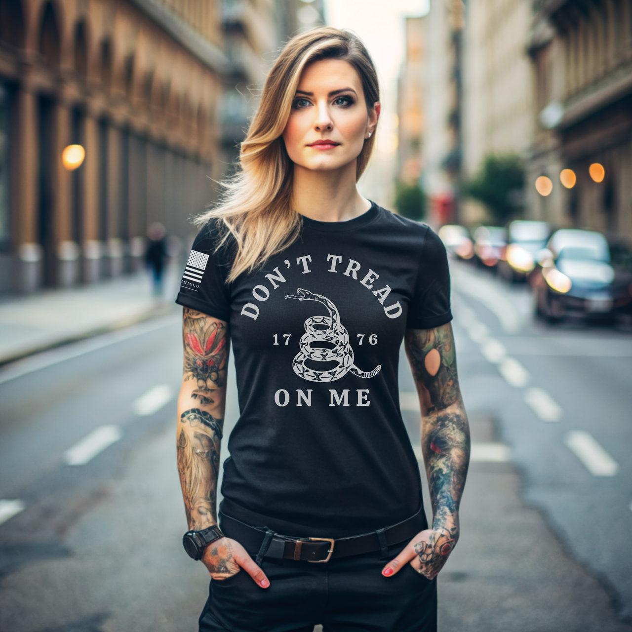 Comfortable and stylish Gadsden Flag women’s patriotic apparel