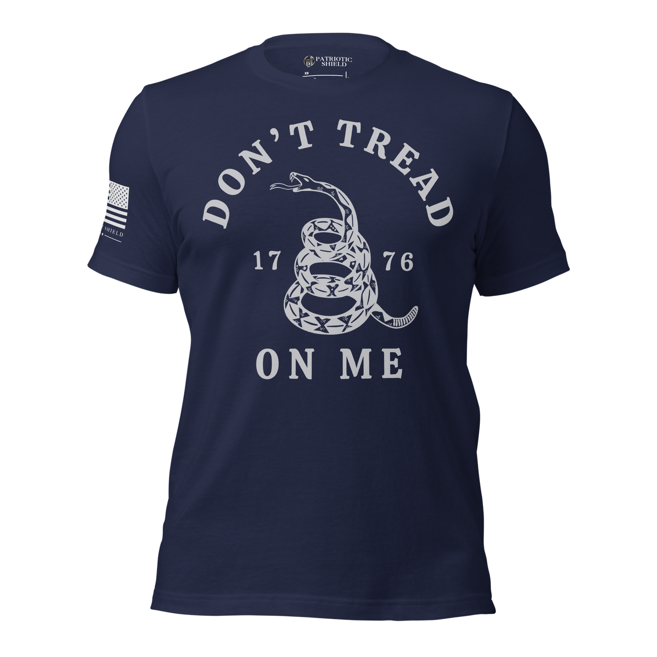Bold Gadsden Flag T-shirt for women patriots. Navy