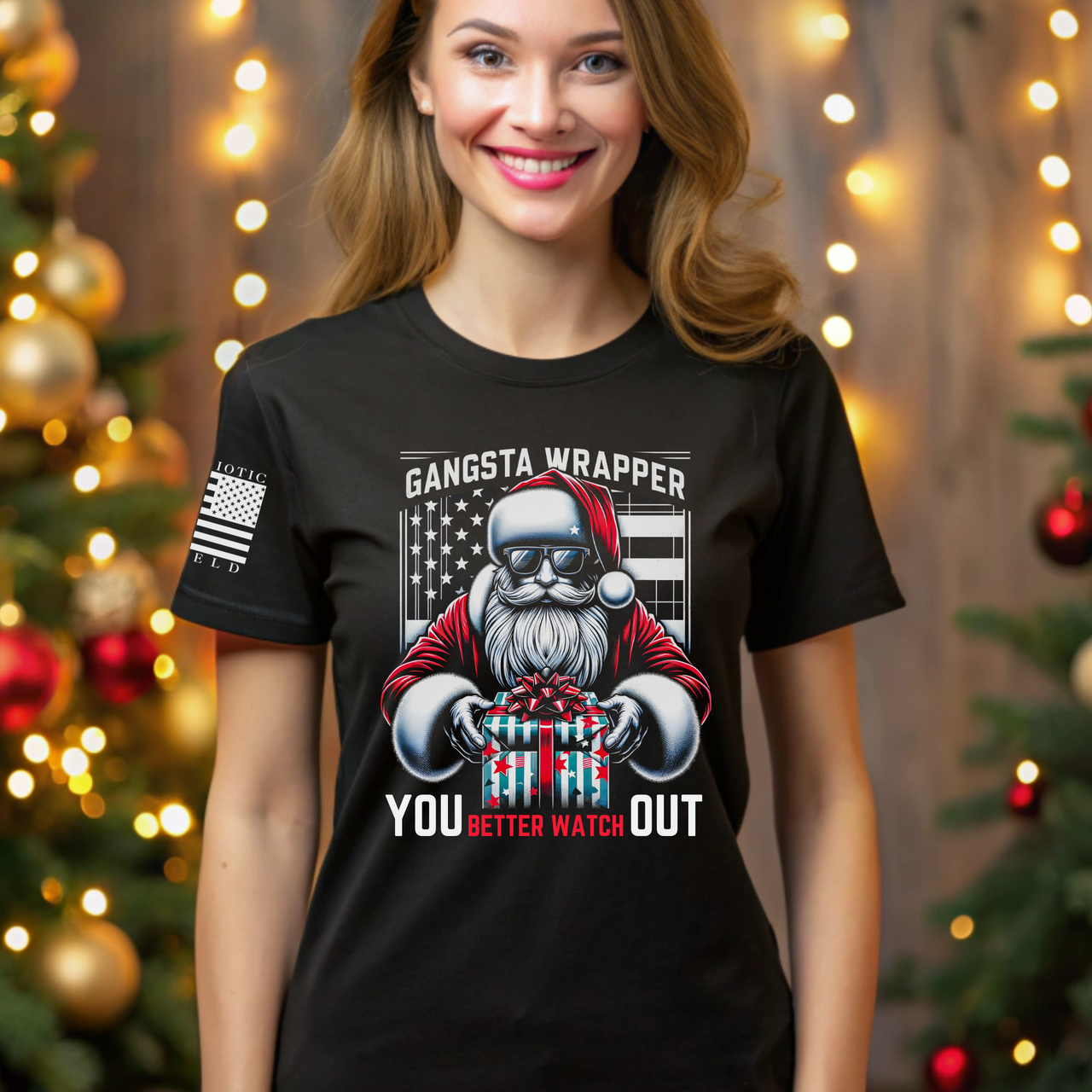 Santa Rapper Shirt – Holiday Tee with patriotic Swagger and Style