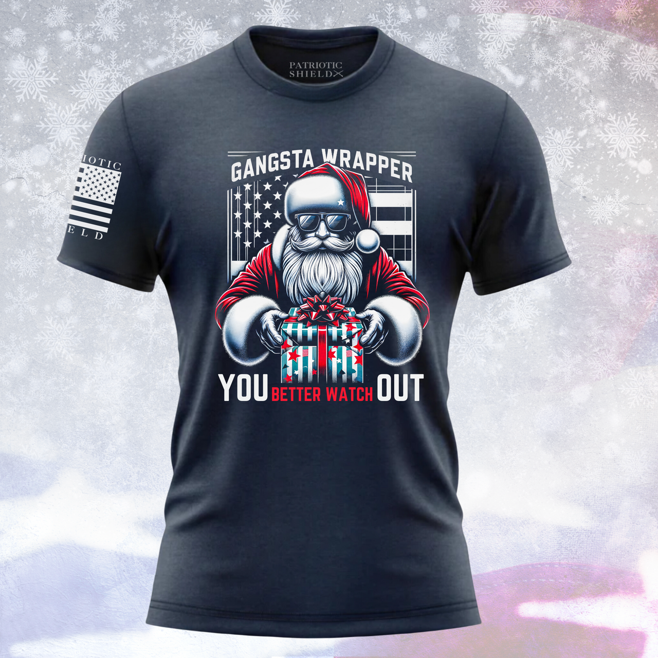 Gangsta Santa Wrapper T-Shirt – Funny Christmas patriotic Shirt