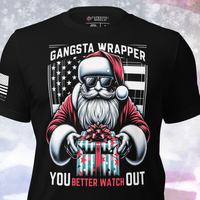 Gangster Wrapper Patriotic Christmas T-Shirt – Funny Santa USA Tee