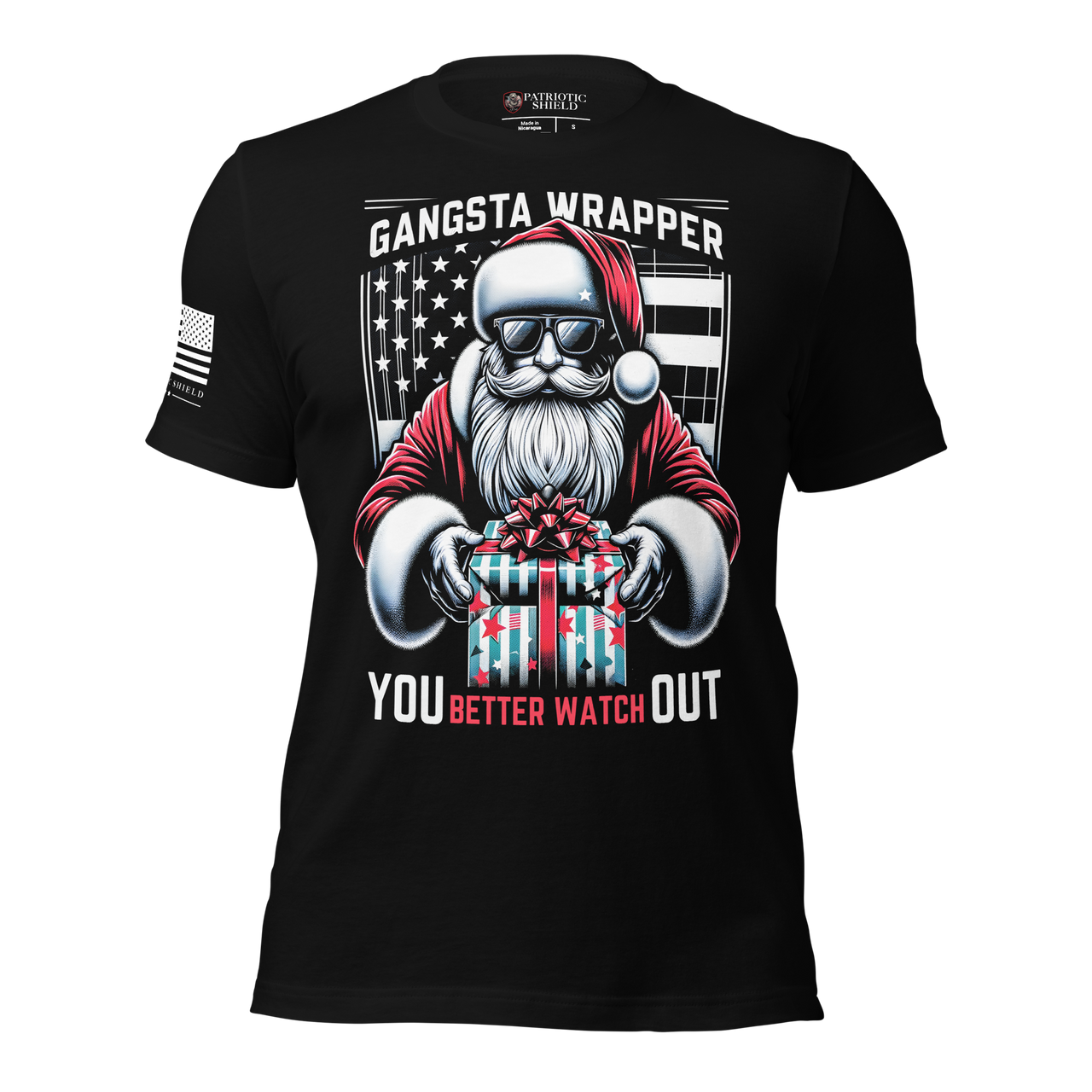 USA Christmas Shirt with Santa – Funny Patriotic Apparel for men and women. black