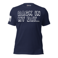 Funny old-school American graphic shirt. navy