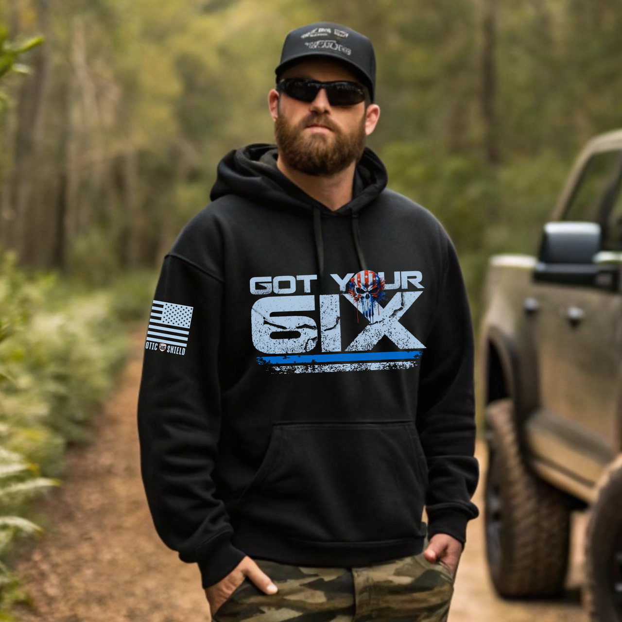 Gritty Patriotic Hoodie for Veterans and Workers