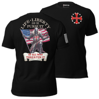 Freedom and liberty patriotic t-shirt with crusader knight design. black