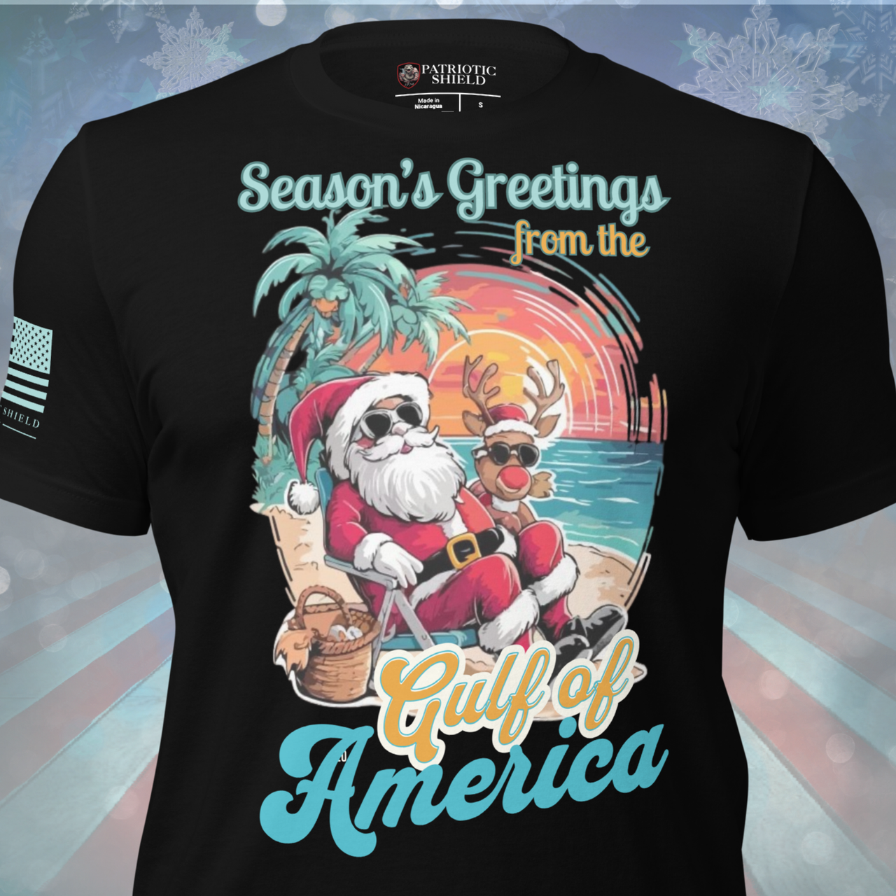 Patriotic Christmas Shirt with Santa in the Gulf of America