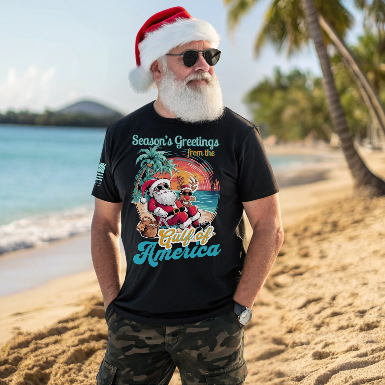 Santa on the Beach Gulf of America Christmas T-Shirt