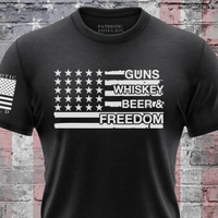 Thumbnail for Comfortable patriotic T-Shirt celebrating guns, whiskey, beer, and freedom