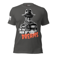 slasher movie Freddy American flag graphic t-shirt. asphalt