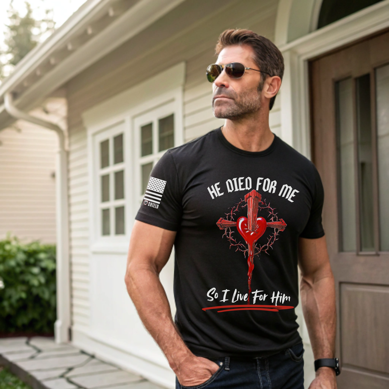 Faith-based American t-shirt honoring Jesus Christ’s sacrifice