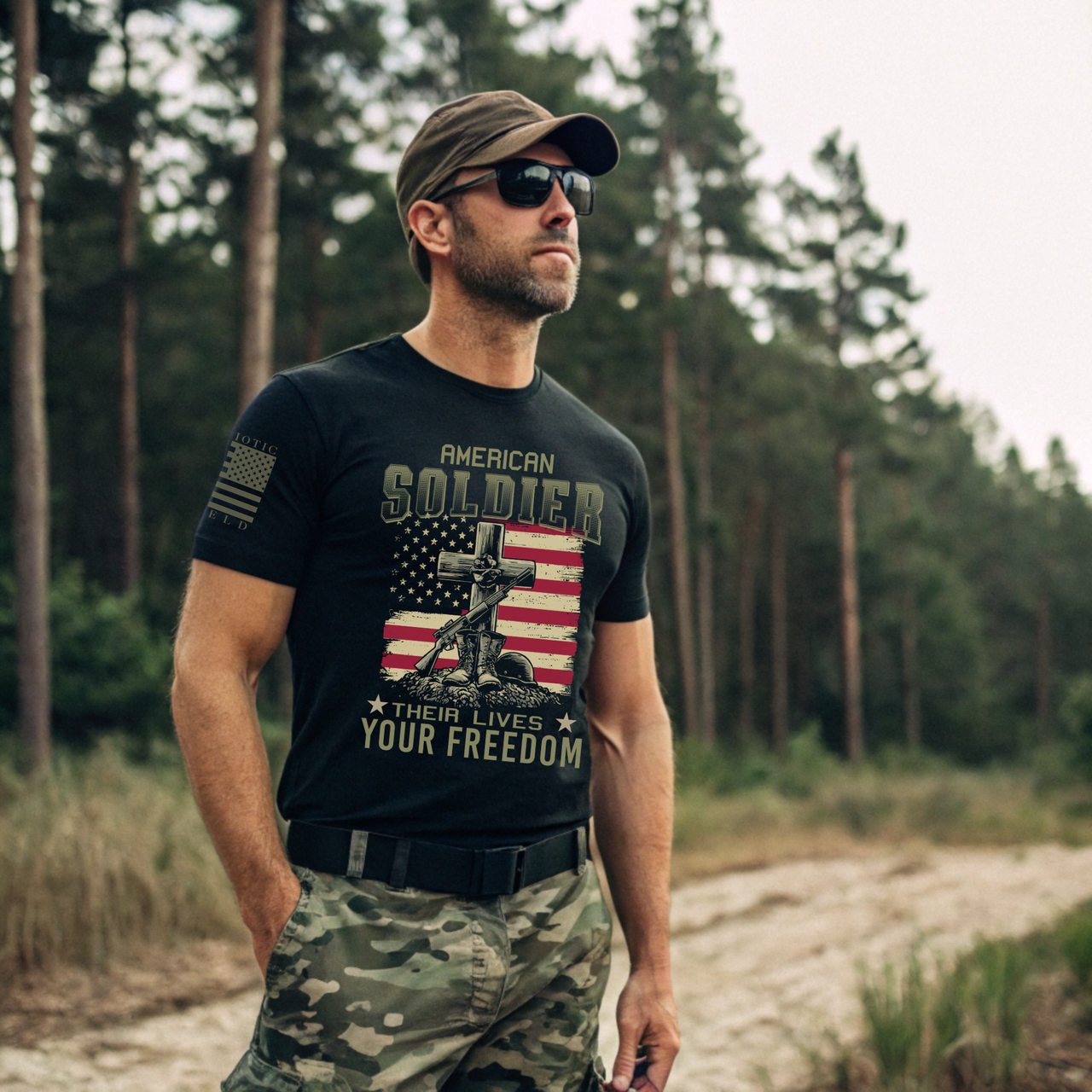 Bold Honor the American Soldier T-Shirt celebrating bravery of our American military.