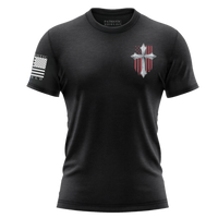 Thumbnail for Front view of In God We Trust T-shirt with American flag and cross.