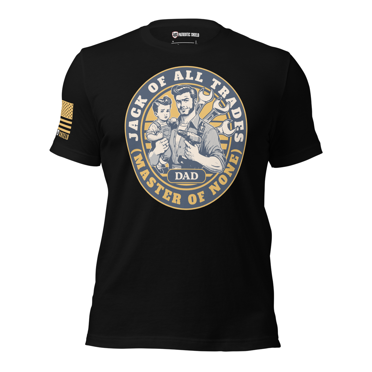 mens graphic tee jack of all trades design. black