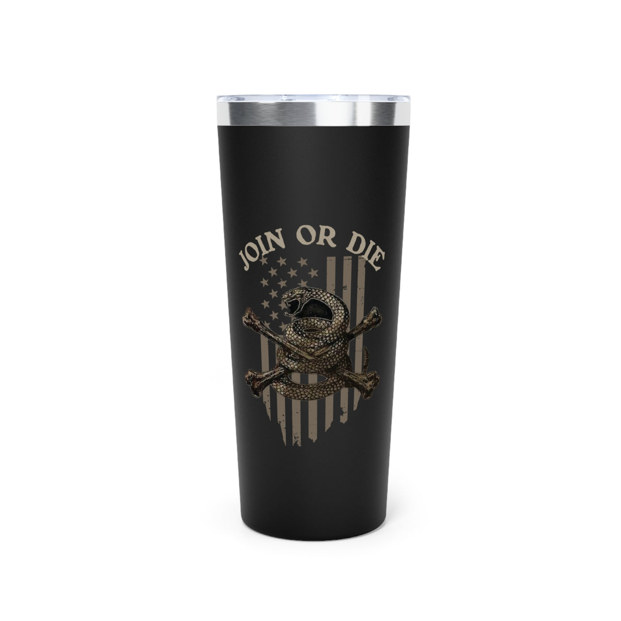 Benjamin Franklin's iconic saying with rattlesnake emblem on tumbler