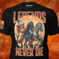 Legends Never Die Patriotic Halloween T-Shirt Headless Horseman Design