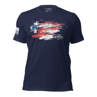 Bold Women’s Tee with Faded Painted USA Flag Design. navy