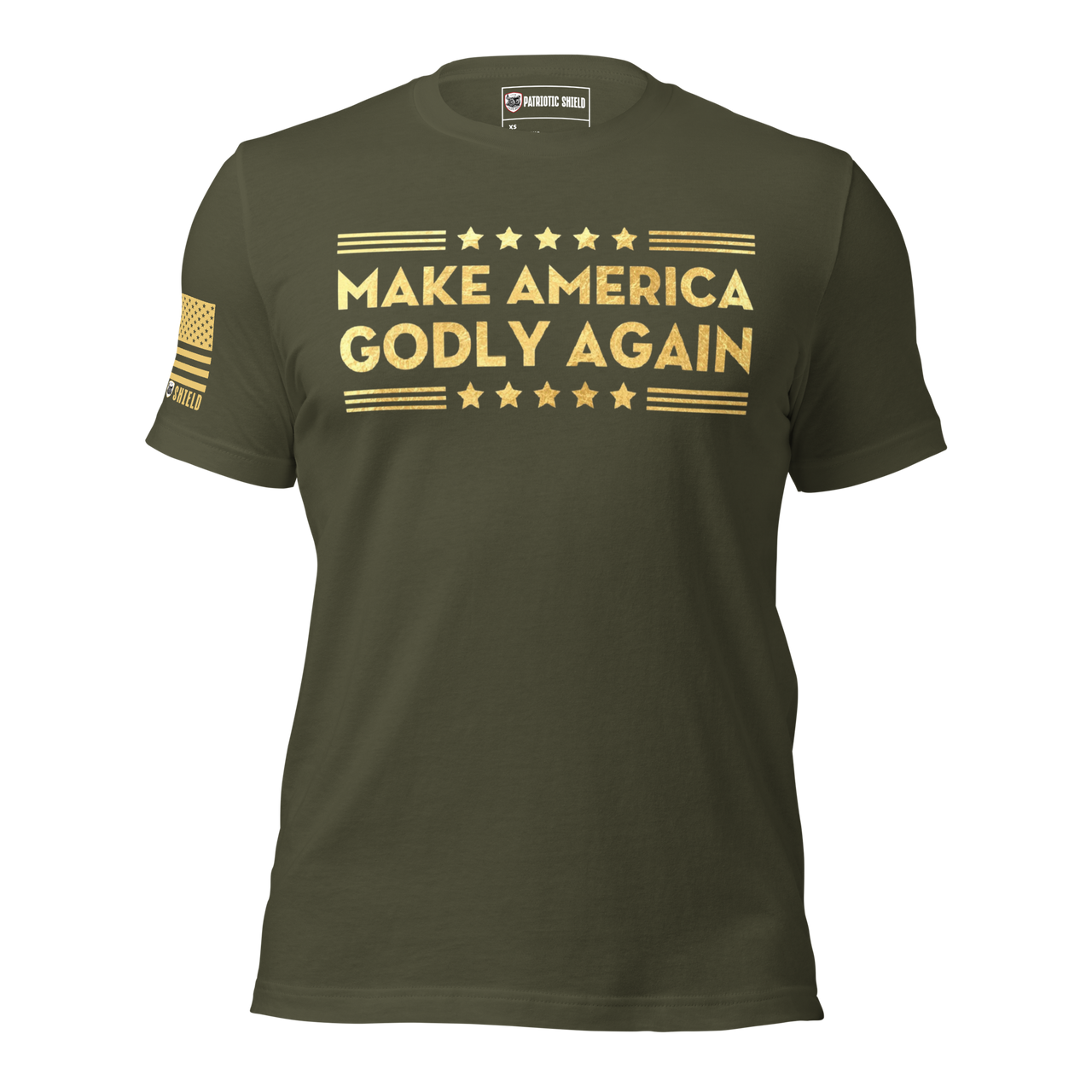 Religious patriotic apparel for Christians in America. military green