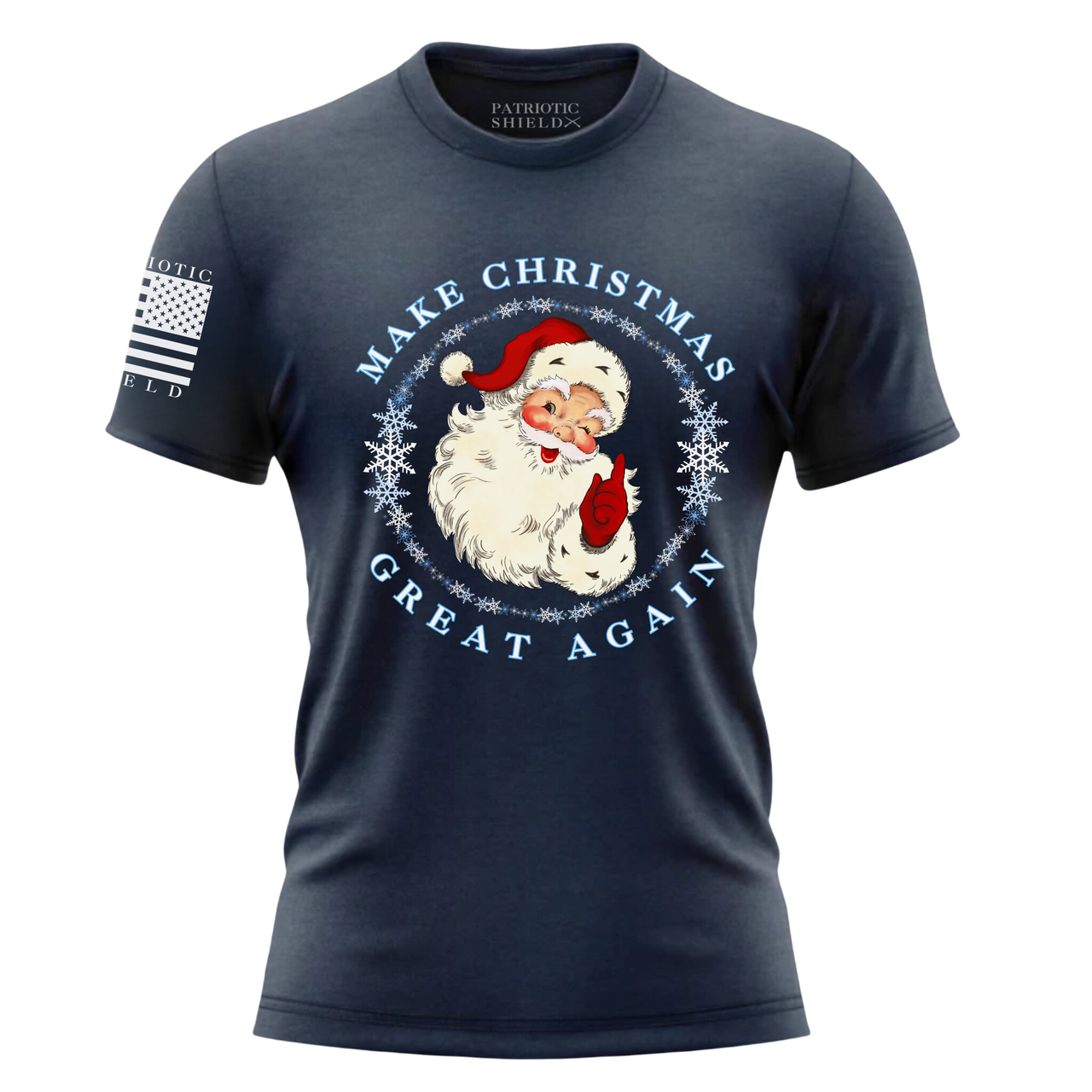 Red, White & Blue Christmas Tee – Perfect for Patriots. navy