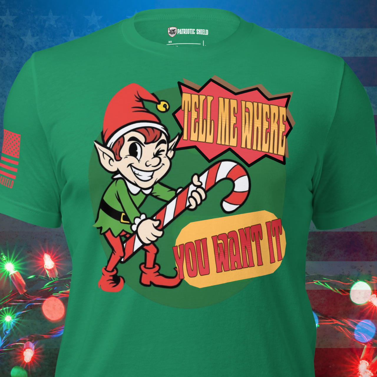 Naughty elf Christmas T-shirt with candy cane and funny adult holiday slogan