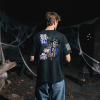 Pirate inspired Halloween t-shirt with dead man tell no tales graphic