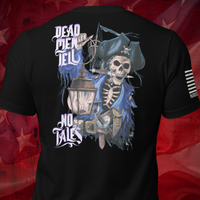 Never Say Die pirate Halloween t-shirt with skull design