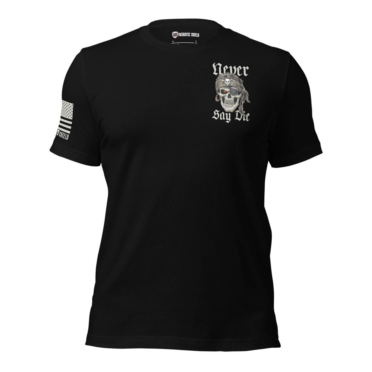 Never Say Die skull Halloween graphic tee