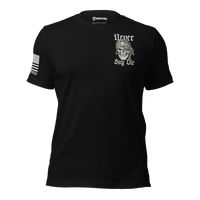 Never Say Die skull Halloween graphic tee