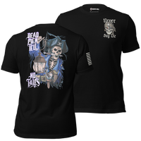 Never Say Die Halloween graphic t-shirt pirate design