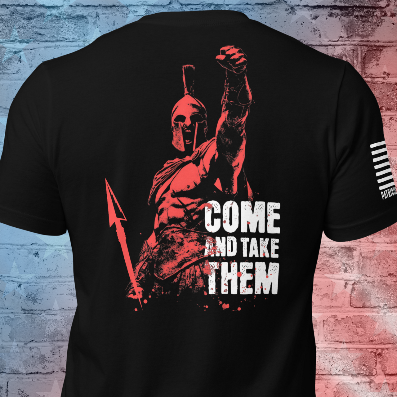 Never Surrender Spartan t-shirt with Come and Take Them warrior design