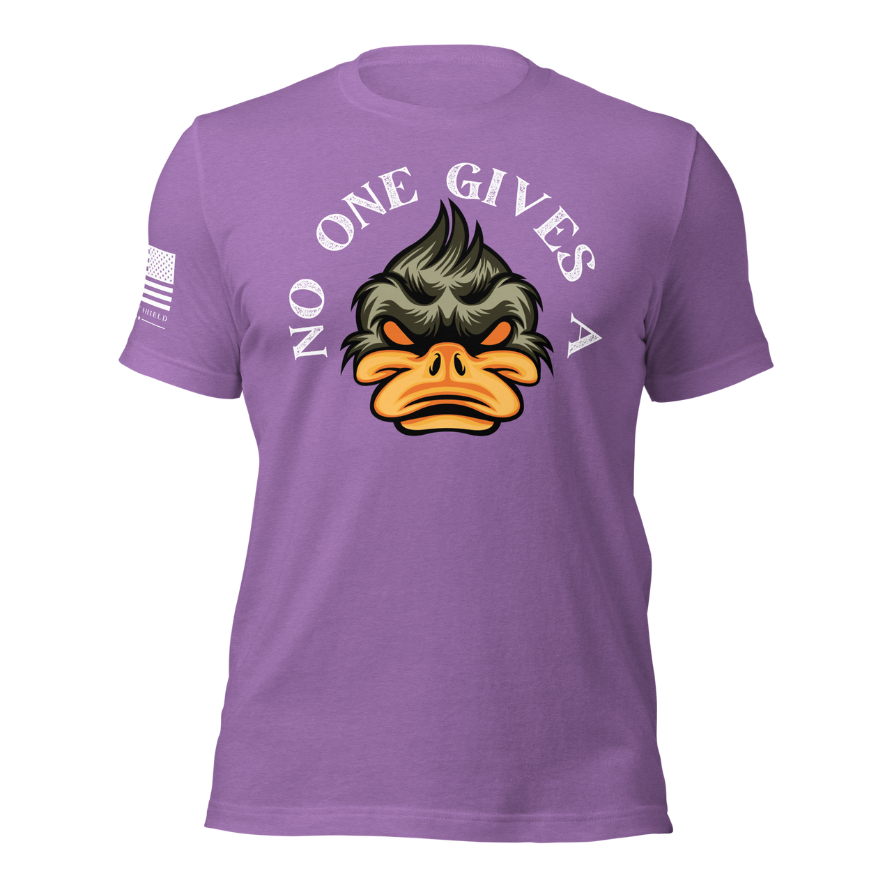 hilarious No One Gives a Duck design on soft comfortable tee. heather team purple