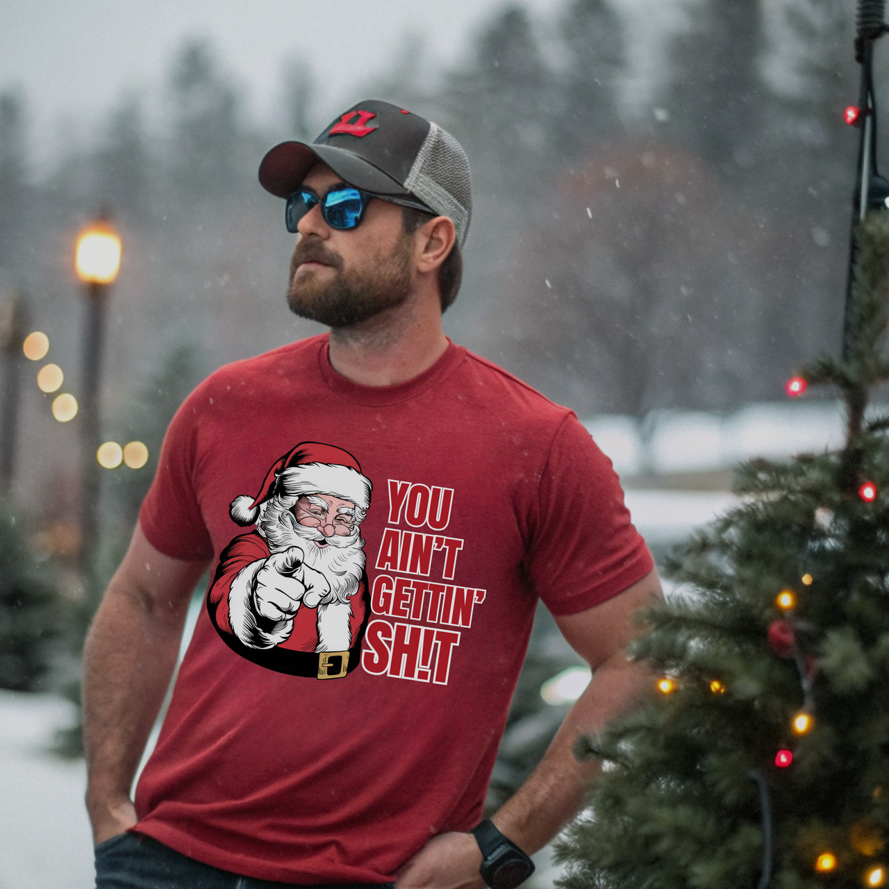 Edgy patriotic Christmas Tee for Adults – Santa Humor Holiday Shirt