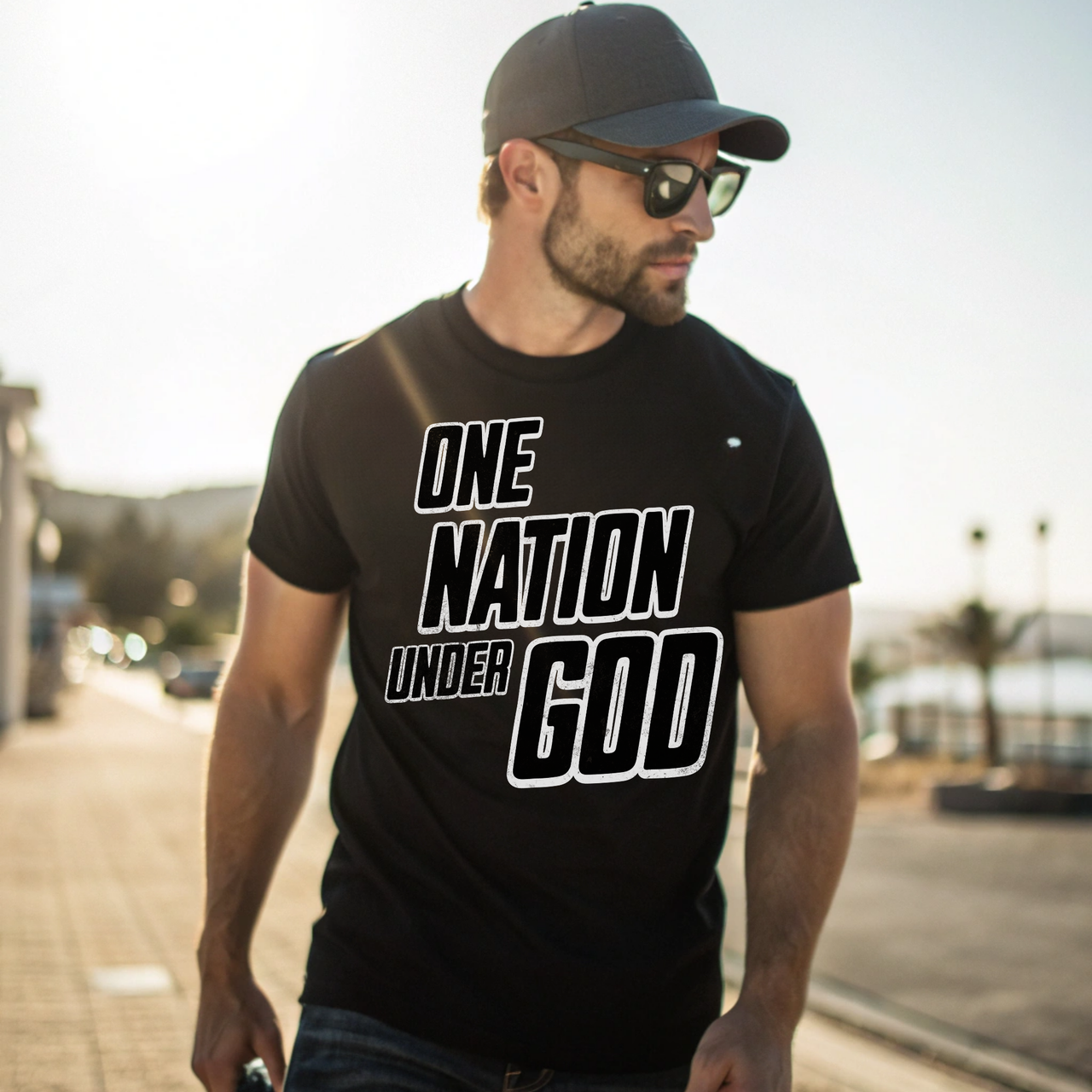 American pride t-shirt featuring One Nation Under God statement apparel