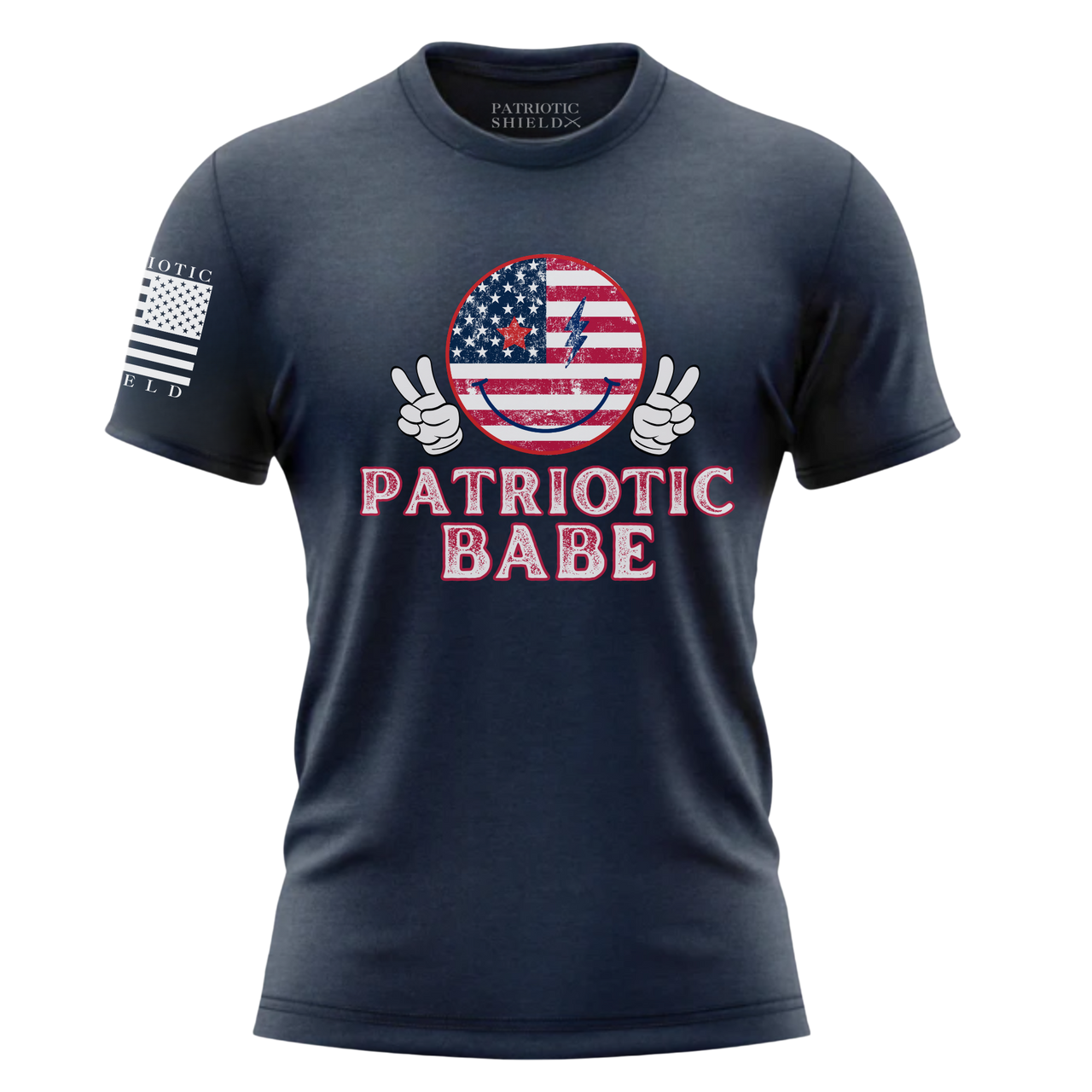 Trendy Patriotic Babe T-shirt for confident patriots. Navy